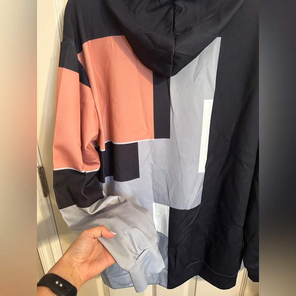 Men’s Lightweight Colorblock Sweatshirt w Hood, Black, Gray & Salmon, Sz XL - Picture 7 of 7